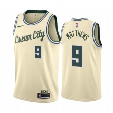 NBA Men Milwaukee Bucks Beige City #9 MATTHEWS Jersey High Quality Name and Number Print