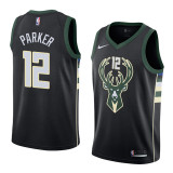 NBA Men Milwaukee Bucks Black #12 PARKER Jersey High Quality Name and Number Print
