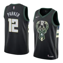 NBA Men Milwaukee Bucks Black #12 PARKER Jersey High Quality Name and Number Print
