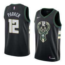 NBA Men Milwaukee Bucks Black #12 PARKER Jersey High Quality Name and Number Print