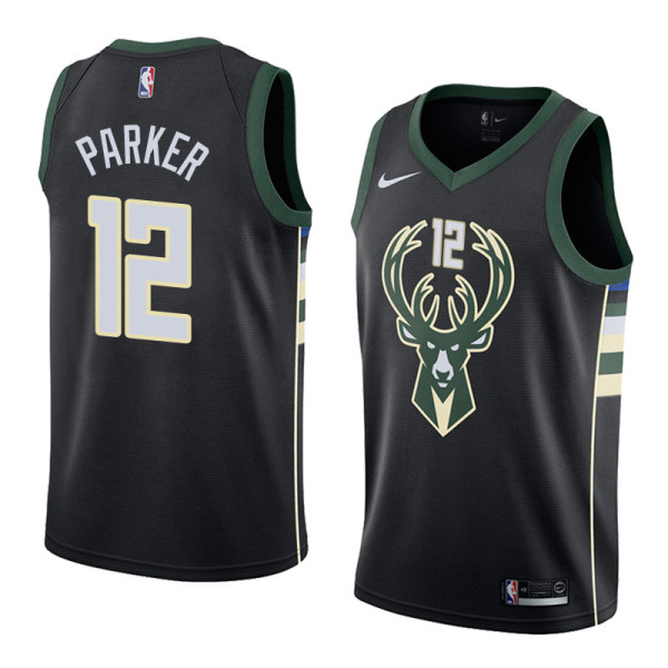 NBA Men Milwaukee Bucks Black #12 PARKER Jersey High Quality Name and Number Print