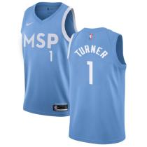 NBA Men Minnesota Timberwolves Light Blue City #1 TURNER Jersey High Quality Name and Number Print