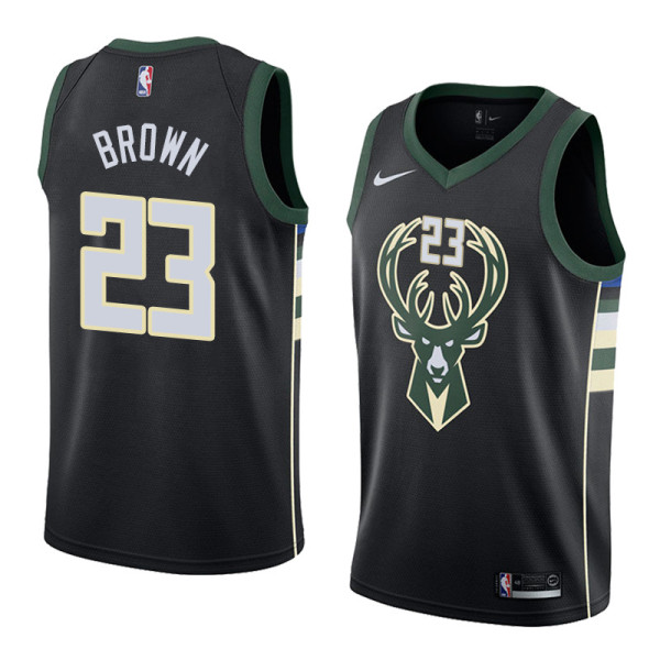 NBA Men Milwaukee Bucks Black #23 BROWN Jersey High Quality Name and Number Print