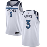 NBA Men Minnesota Timberwolves White #3 BROWN Jersey High Quality Name and Number Print