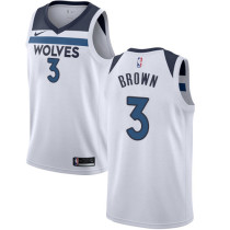 NBA Men Minnesota Timberwolves White #3 BROWN Jersey High Quality Name and Number Print