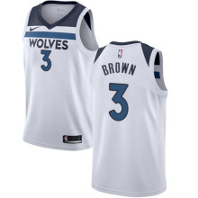 NBA Men Minnesota Timberwolves White #3 BROWN Jersey High Quality Name and Number Print
