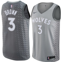NBA Men Minnesota Timberwolves Grey City #3 BROWN Jersey High Quality Name and Number Print