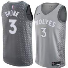NBA Men Minnesota Timberwolves Grey City #3 BROWN Jersey High Quality Name and Number Print