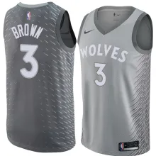 NBA Men Minnesota Timberwolves Grey City #3 BROWN Jersey High Quality Name and Number Print