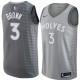 NBA Men Minnesota Timberwolves Grey City #3 BROWN Jersey High Quality Name and Number Print