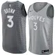NBA Men Minnesota Timberwolves Grey City #3 BROWN Jersey High Quality Name and Number Print