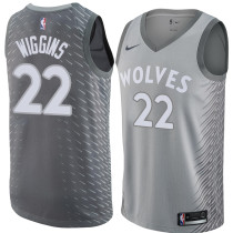 NBA Men Minnesota Timberwolves Grey City #22 WIGGINS Jersey High Quality Name and Number Print