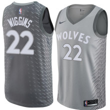 NBA Men Minnesota Timberwolves Grey City #22 WIGGINS Jersey High Quality Name and Number Print