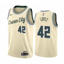 NBA Men Milwaukee Bucks Beige City #42 LOPEZ Jersey High Quality Name and Number Print