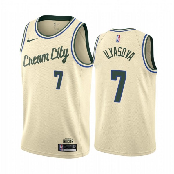 NBA Men Milwaukee Bucks Beige City #7 ILYASOVA Jersey High Quality Name and Number Print