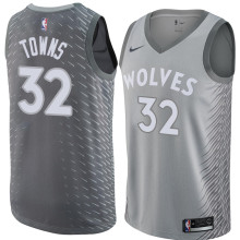 NBA Men Minnesota Timberwolves Grey City #32 TOWNS Jersey High Quality Name and Number Print