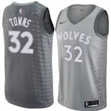 NBA Men Minnesota Timberwolves Grey City #32 TOWNS Jersey High Quality Name and Number Print