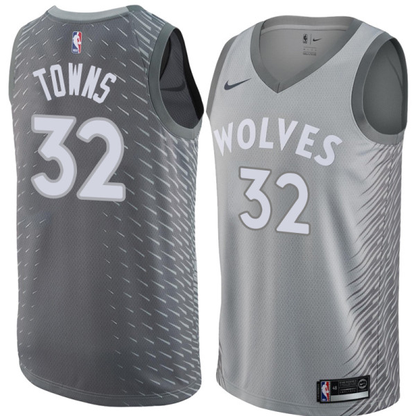 NBA Men Minnesota Timberwolves Grey City #32 TOWNS Jersey High Quality Name and Number Print