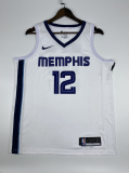 NBA Men Memphis Grizzlies White #12 MORANT Jersey High Quality Name and Number Print
