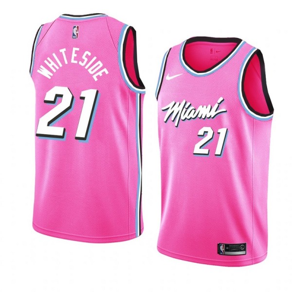 NBA Men Miami Heat Pink City #21 WHITESIDE Jersey High Quality Name and Number Print