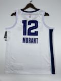 NBA Men Memphis Grizzlies White #12 MORANT Jersey High Quality Name and Number Print