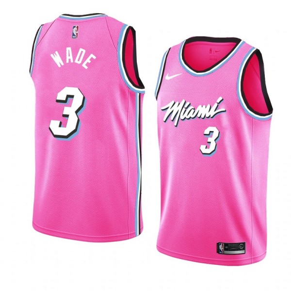 NBA Men Miami Heat Pink City #3 WADE Jersey High Quality Name and Number Print