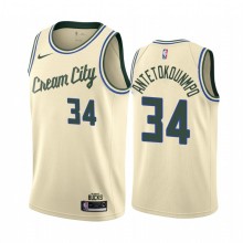 NBA Men Milwaukee Bucks Beige City #34 ANTETOKOUNMPO Jersey High Quality Name and Number Print