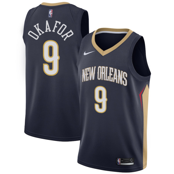 NBA Men New Orleans Pelicans Dark Blue #9 OKAFOR Jersey High Quality Name and Number Print