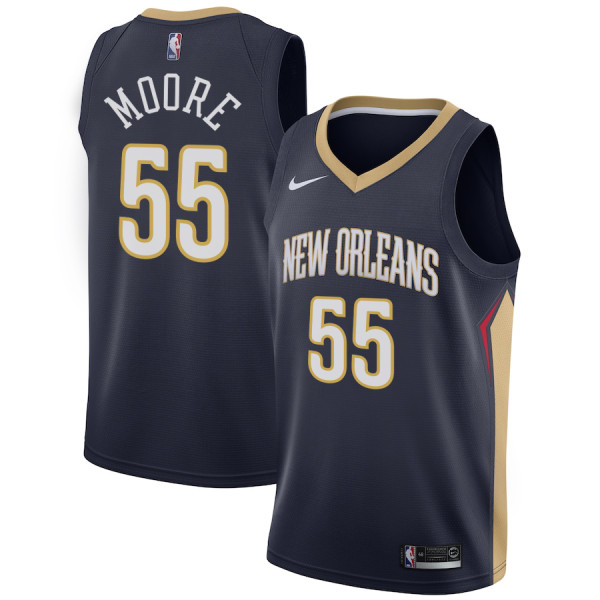 NBA Men New Orleans Pelicans Dark Blue #55 MOORE Jersey High Quality Name and Number Print