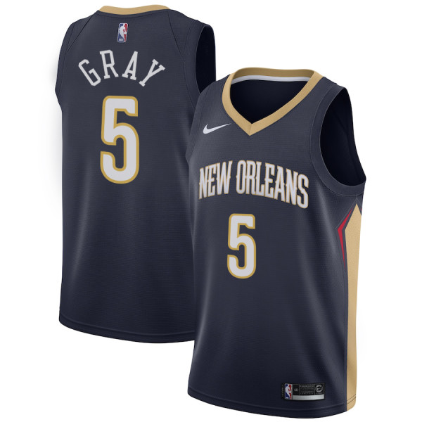NBA Men New Orleans Pelicans Dark Blue #5 GRAY Jersey High Quality Name and Number Print