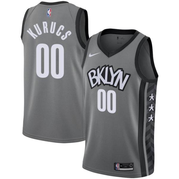NBA Men New Brooklyn Nets Grey City #00 KURUCS Jersey High Quality Name and Number Print