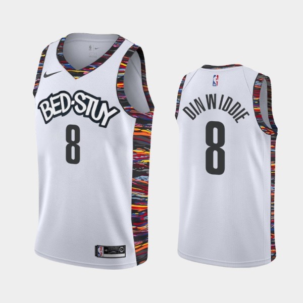 NBA Men New Brooklyn Nets White City #8 DINWIDDIE Jersey High Quality Name and Number Print