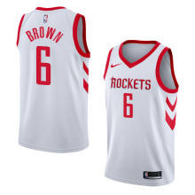 NBA Men Houston Rockets White #6 BROWN Jersey High Quality Name and Number Print