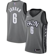NBA Men New Brooklyn Nets Grey City #6 JORDAN Jersey High Quality Name and Number Print