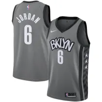 NBA Men New Brooklyn Nets Grey City #6 JORDAN Jersey High Quality Name and Number Print