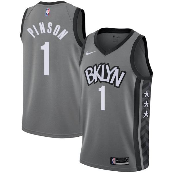 NBA Men New Brooklyn Nets Grey City #1 PINSON Jersey High Quality Name and Number Print
