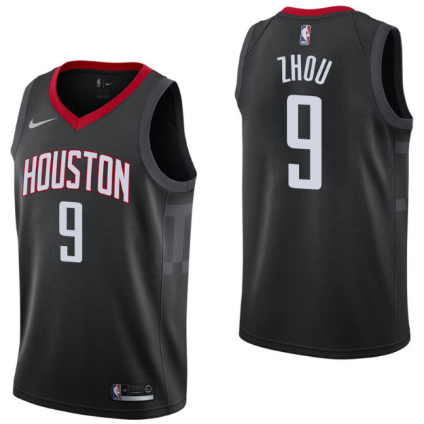 NBA Men Houston Rockets Black #9 ZHOU Jersey High Quality Name and Number Print