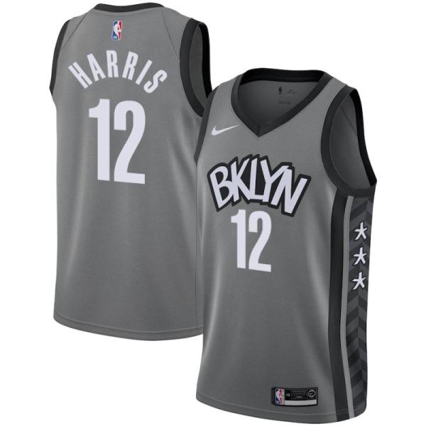 NBA Men New Brooklyn Nets Grey City #12 HARRIS Jersey High Quality Name and Number Print