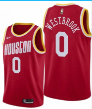 NBA Men Houston Rockets Red with Yellow Lines #0 WESTBROOK Jersey High Quality Name and Number Print