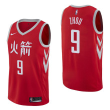 NBA Men Houston Rockets Red Jersey Chinese Version #9 ZHOU High Quality Name and Number Print