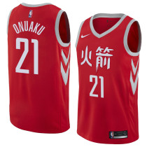 NBA Men Houston Rockets Red Jersey Chinese Version #21 ONUAKU High Quality Name and Number Print