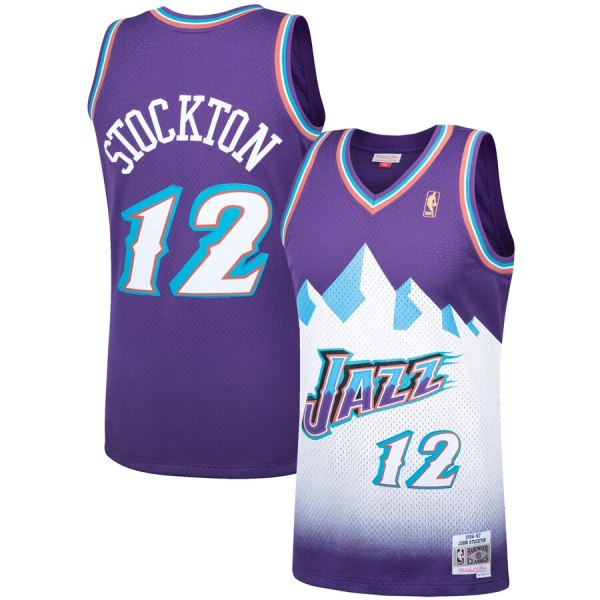 NBA Men Utah Jazz Purple Snow Mountain #12 STOCKTON Jersey High Quality Name and Number Print