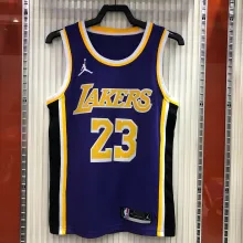 NBA Men Season 2021 Los Angeles Lakers #23 JAMES Purple Round Neck with Jordan logo Jersey High Quality Name and Number Print