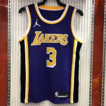 NBA Men Season 2021 Los Angeles Lakers #3 DAVIS Purple Round Neck with Jordan logo Jersey High Quality Name and Number Print