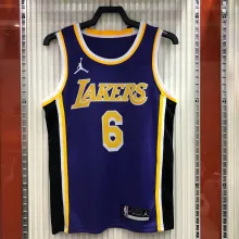 NBA Men Season 2021 Los Angeles Lakers #6 JAMES Purple Round Neck with Jordan logo Jersey High Quality Name and Number Print