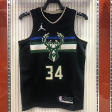 NBA Men Season 2021 Milwaukee Bucks Black ##34 ANTETOKOUNMPO Jersey with Jordan Logo High Quality Name and Number Print