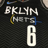 NBA Men Season 2021 Brooklyn Nets Black City #6 JORDAN Jersey High Quality Name and Number Print