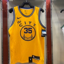 NBA New Season Men Golden State Warriors the City Yellow #35 DURANT Jersey High Quality Name and Number Print