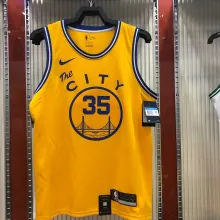 NBA New Season Men Golden State Warriors the City Yellow #35 DURANT Jersey High Quality Name and Number Print