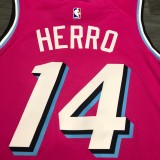 NBA Men Miami Heat Pink City #14 HERRO Jersey High Quality Name and Number Print
